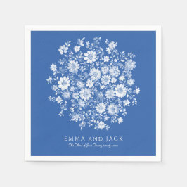 Dusty Blue Floral Bouquet Wedding names and date Serviette