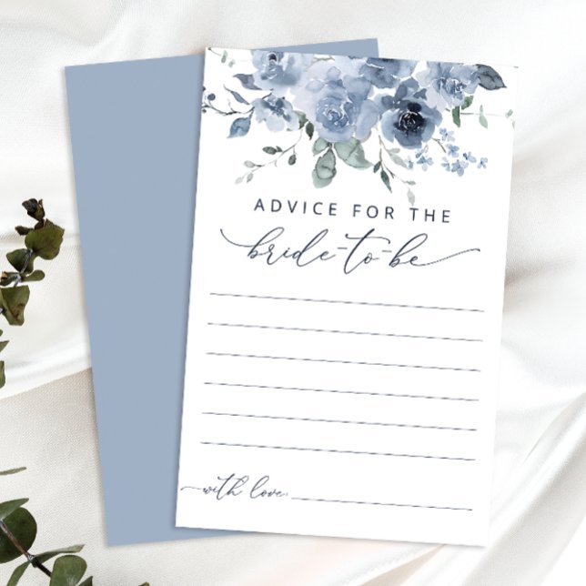 Dusty Blue Floral Brautparty Advice Card (Von Creator hochgeladen)