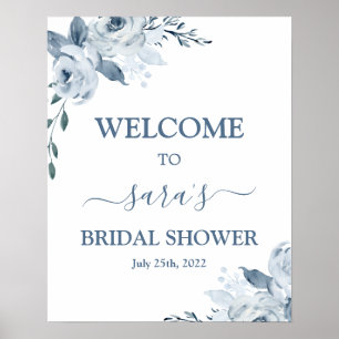 Dusty Blue Floral Brautparty Begrüßung Poster