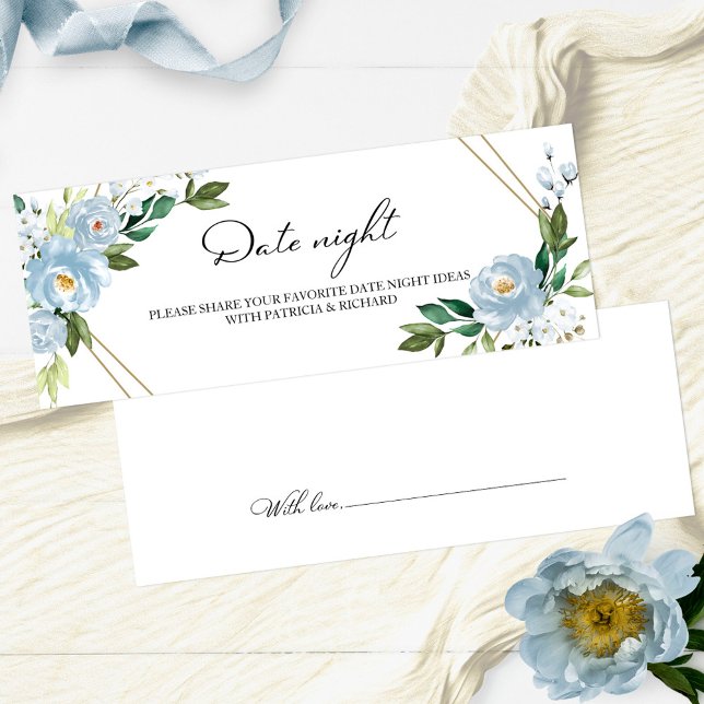 Dusty Blue Floral Brautparty Date Night Cards (Von Creator hochgeladen)