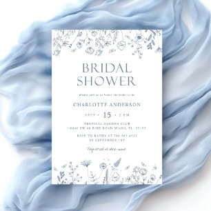 Dusty Blue Floral Brautparty Einladung