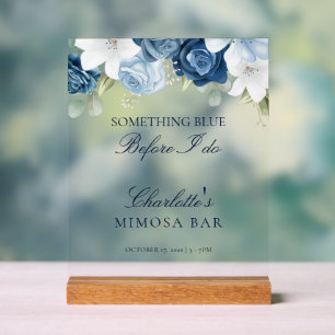 Dusty Blue Floral Brautparty Mimosa Bar Acrylschild