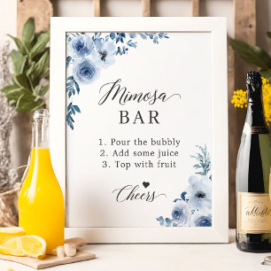 Dusty Blue Floral Brautparty Mimosa Bar Sign Poster