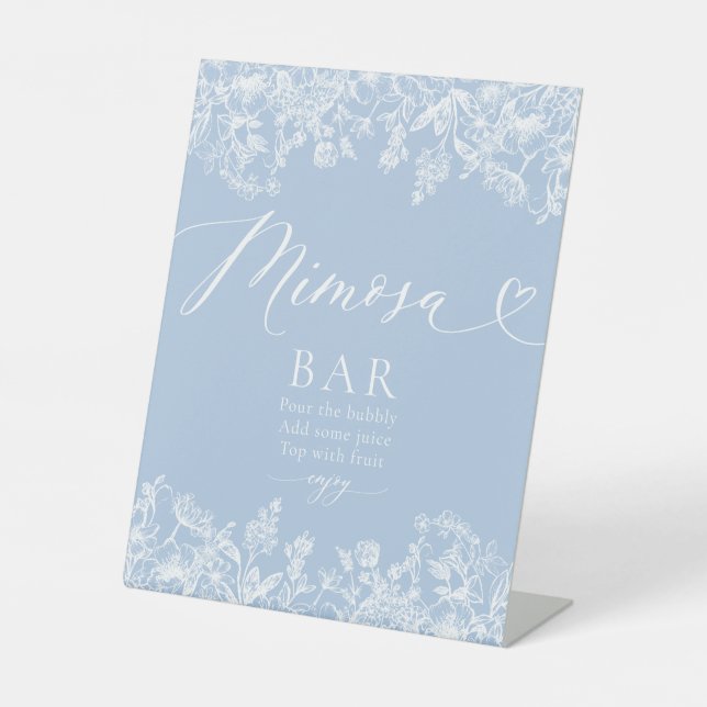 Dusty Blue Floral Brautparty Mimosa Bar Sign Sockelschild (Vorderseite)