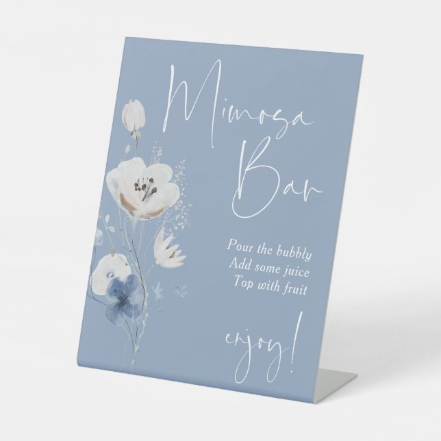 Dusty Blue Floral Brautparty Mimosa Bar Sockelschild (Vorderseite)