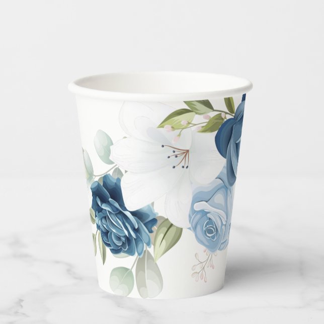 Dusty Blue Floral Brautparty Pappbecher (Vorderseite)