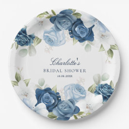 Dusty Blue Floral Brautparty Pappteller