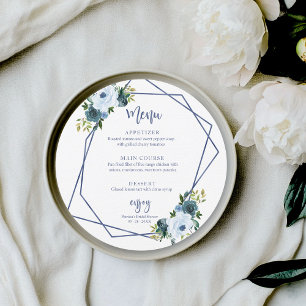 Dusty Blue Floral Brautparty Round Menu Einladung