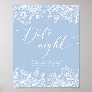 Dusty Blue Floral Bridal Date Night Icas Unterschr Poster
