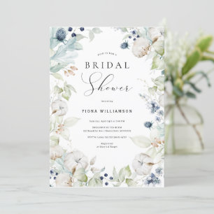 Dusty Blue Floral Bridal Dusche Einladung