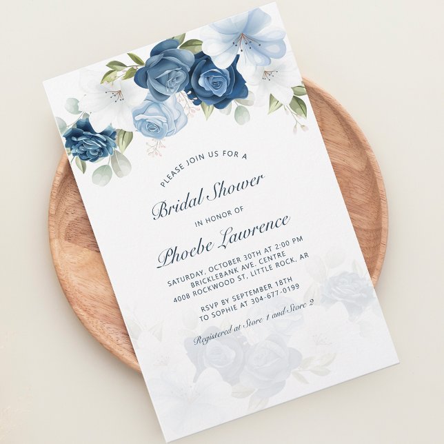 Dusty Blue Floral Bridal Dusche Einladung Briefpapier (Dusty Blue Floral Bridal Shower Invitation Stationery)