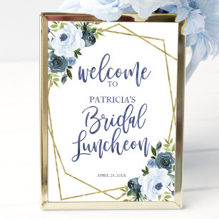 Dusty Blue Floral Bridal Luncheon Begrüßungszeiche Poster