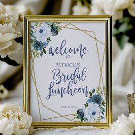 Dusty Blue Floral Bridal Luncheon Begrüßungszeiche Poster