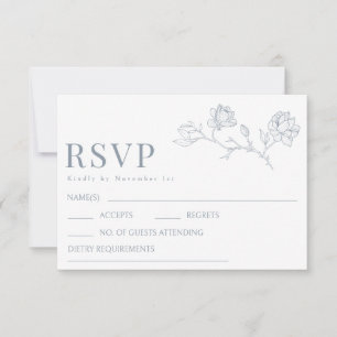 Dusty Blue Floral Bride Groom Monogram Wedding RSVP Karte