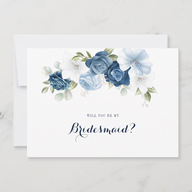 Dusty Blue Floral Bridesmaid Proposal Card Einladung (Vorderseite)