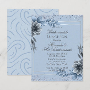 Dusty Blue Floral Bridesmaids Luncheon Invites Einladung