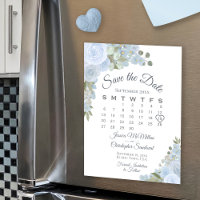 Dusty Blue Floral Calendar Speichern Sie das Datum