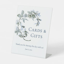 Dusty Blue Floral Cards and Gifts Brautparty Sockelschild