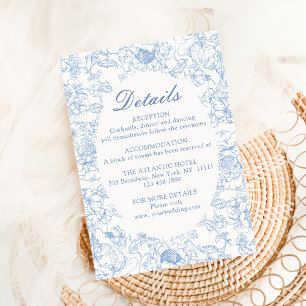 Dusty Blue Floral Chinoiserie Hochzeiten Details Begleitkarte
