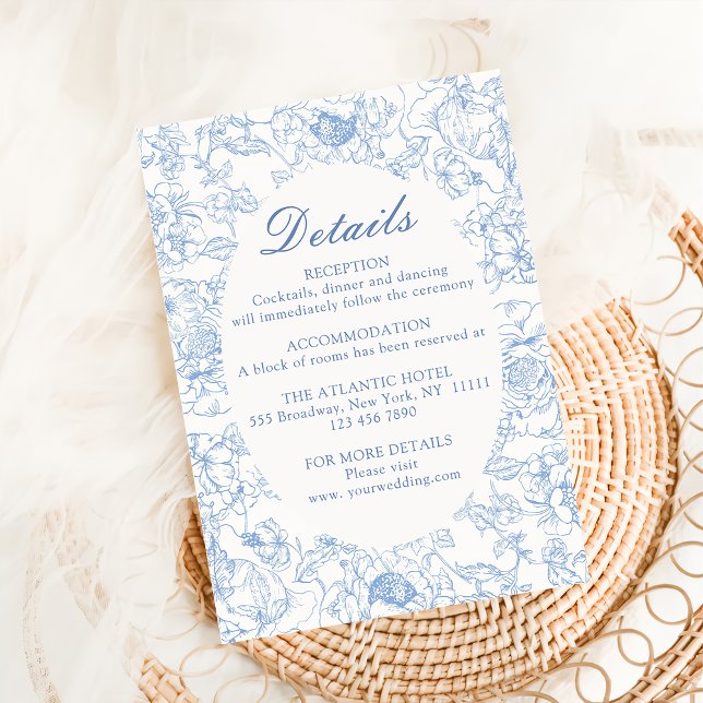 Dusty Blue Floral Chinoiserie Hochzeiten Details Begleitkarte (Von Creator hochgeladen)