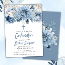 Dusty Blue Floral Confirmation Einladung