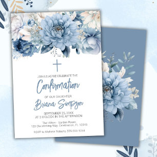 Dusty Blue Floral Confirmation Einladung