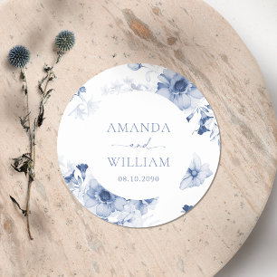 Dusty Blue Floral Couple Name Aufkleber
