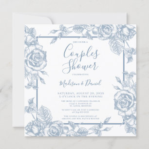 Dusty Blue Floral Couples Dusche Einladung