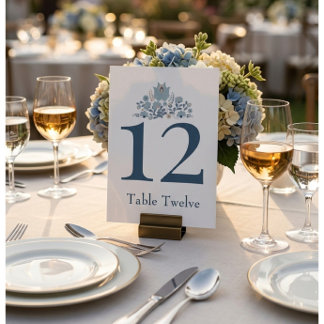 Dusty Blue Floral Custom Table Number Einladung