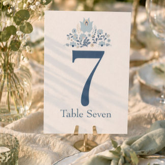 Dusty Blue Floral Custom Table Number Einladung