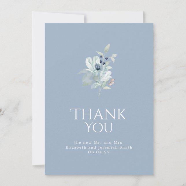 Dusty Blue Floral Dankeschön Card - Eleganter Mini Einladung (Vorderseite)