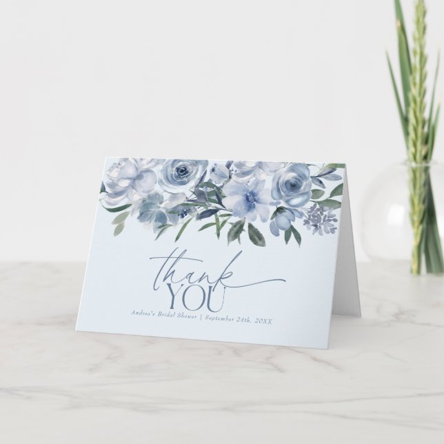 Dusty Blue Floral Dankeskarte (Vorderseite)