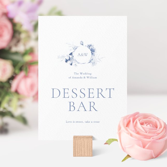 Dusty Blue Floral Dessert Bar Sign Einladung (Von Creator hochgeladen)