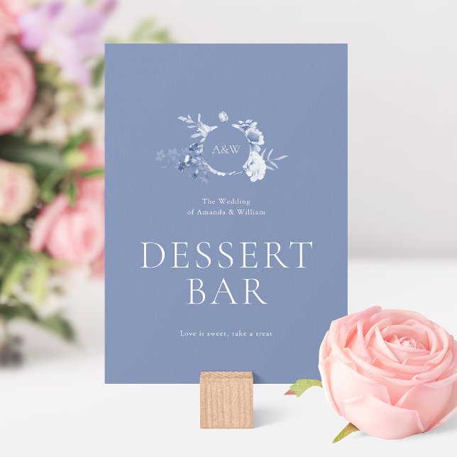 Dusty Blue Floral Dessert Bar Sign Einladung (Von Creator hochgeladen)