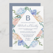 Dusty Blue Floral Diamond Monogram Wedding