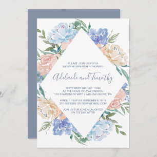 Dusty Blue Floral Diamond Wedding Brunch Einladung
