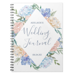 Dusty Blue Floral Diamond Wedding Planner Notizblock