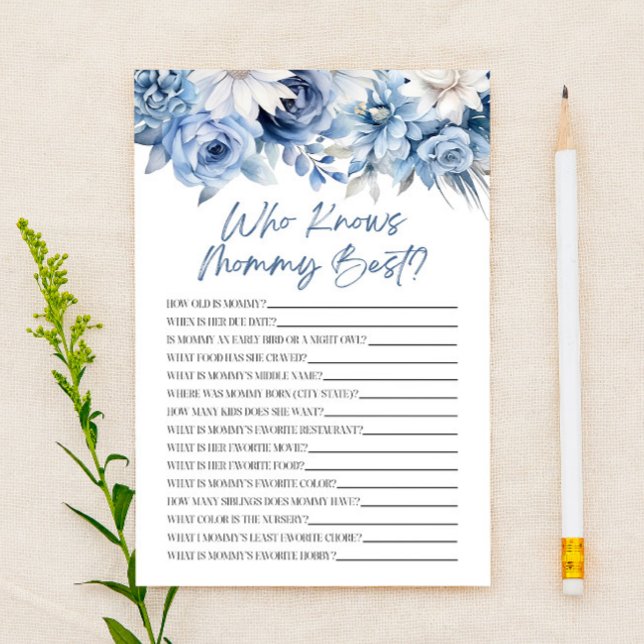 Dusty Blue Floral, die Mommy Baby Shower Game kenn (Von Creator hochgeladen)