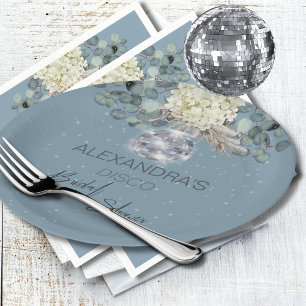 Dusty Blue Floral Disco Ball Brautparty Pappteller