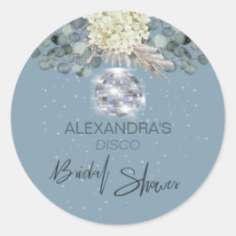Dusty Blue Floral Disco Ball Brautparty Runder Aufkleber