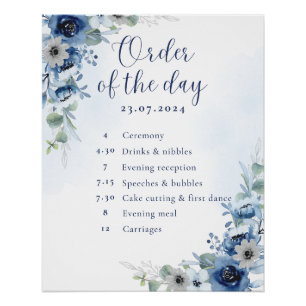 Dusty Blue Floral Editable Wedding Order Day Sign Poster