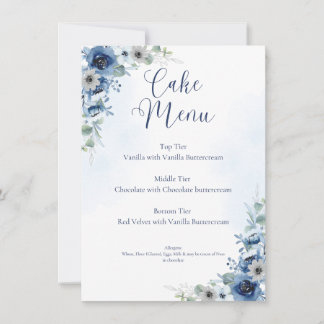 Dusty Blue Floral Editable Wedgecake Menü-Zeichen