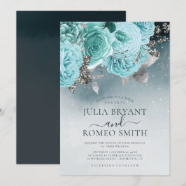 Dusty Blue Floral Einladung