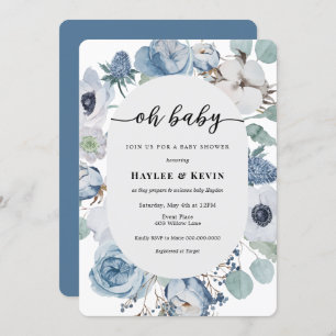 Dusty Blue Floral = Einladung zur Kinderdusche