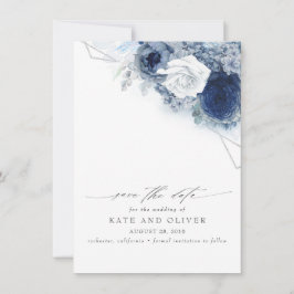 Dusty Blue Floral Elegant Botanisch Save the Date Ankündigung