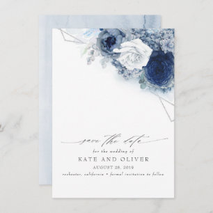Dusty Blue Floral Elegant Botanisch Save the Date Ankündigung