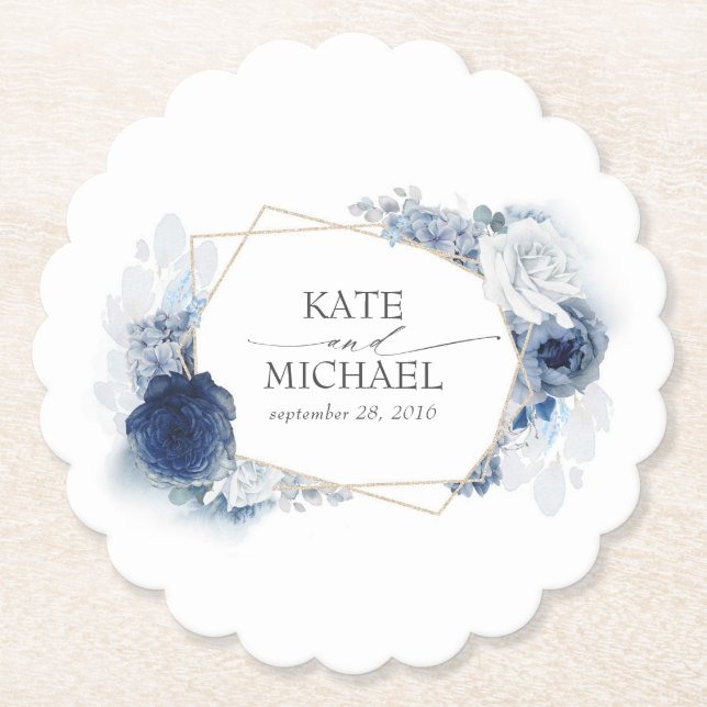 Dusty Blue Floral Elegant Untersetzer (Vorderseite)