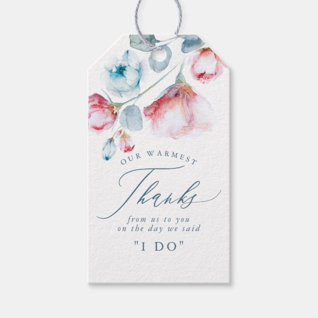 Dusty Blue Floral Elegant Wedding Danke Geschenkanhänger (Vorderseite)