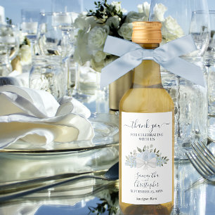 Dusty Blue Floral Elegant Wedding Danke Mini Weinetikett