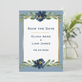 Dusty Blue Floral Elegante Hochzeit Save The Date